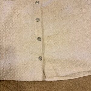 Cream Textured Rhinestone Button Detailed Skirt